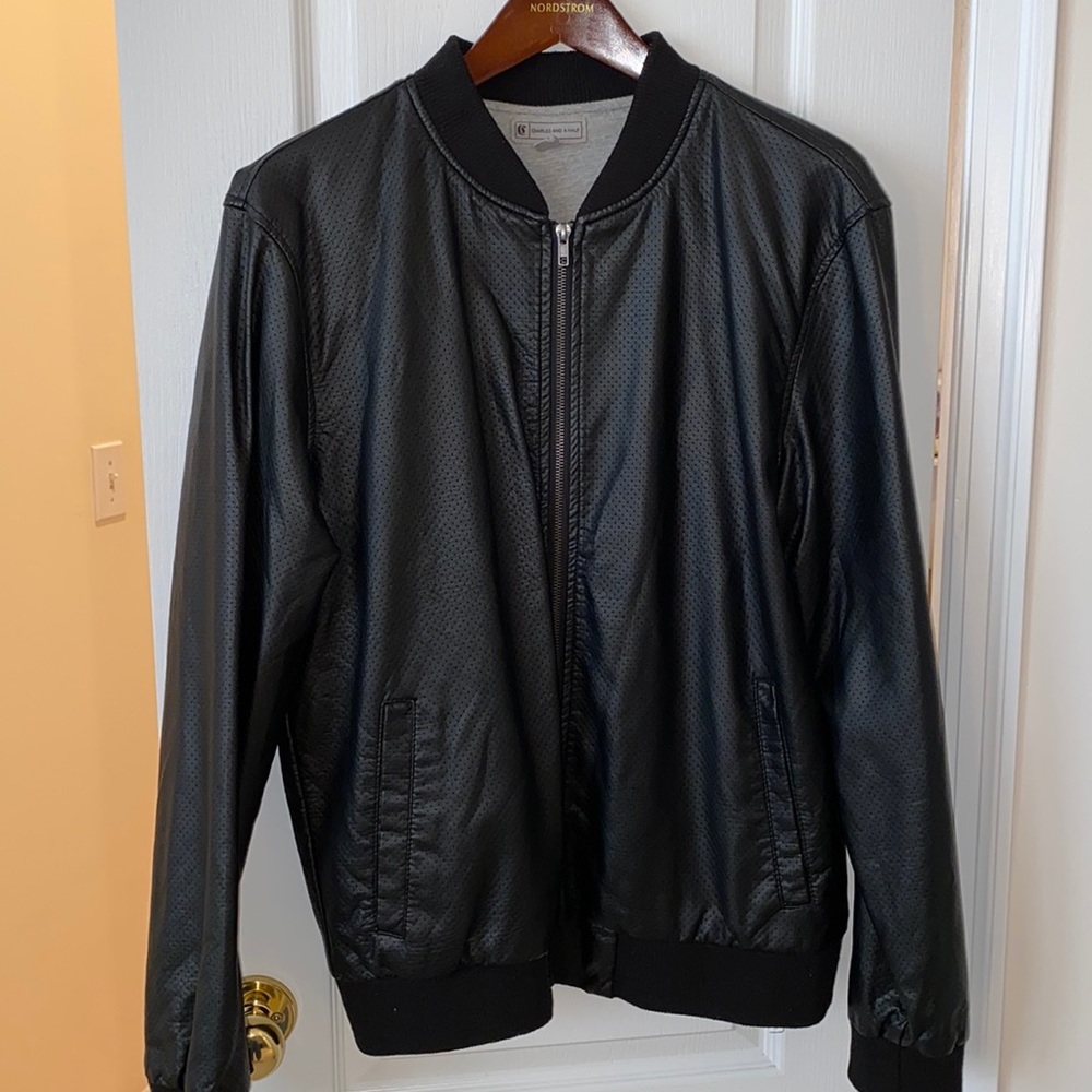 Charles and A Half black leather bomber jacket size large